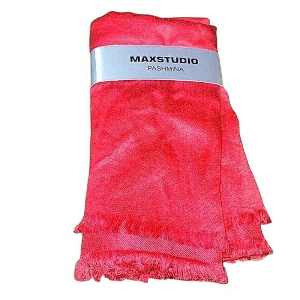 Maxstudio Red Pashmina Wrap Scarf Lightweight‎ Fringe Detail Womens Accessory